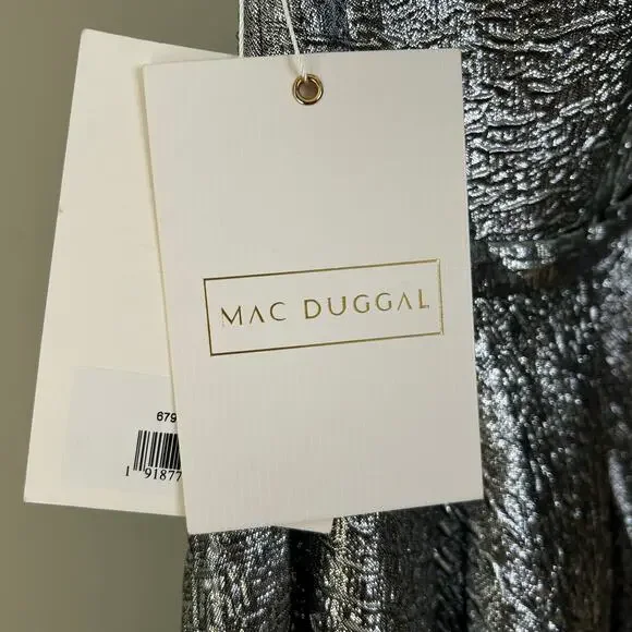 Mac Duggal Silver Gown-Size 4-one shoulder tea‎ holiday wedding brocade NWT